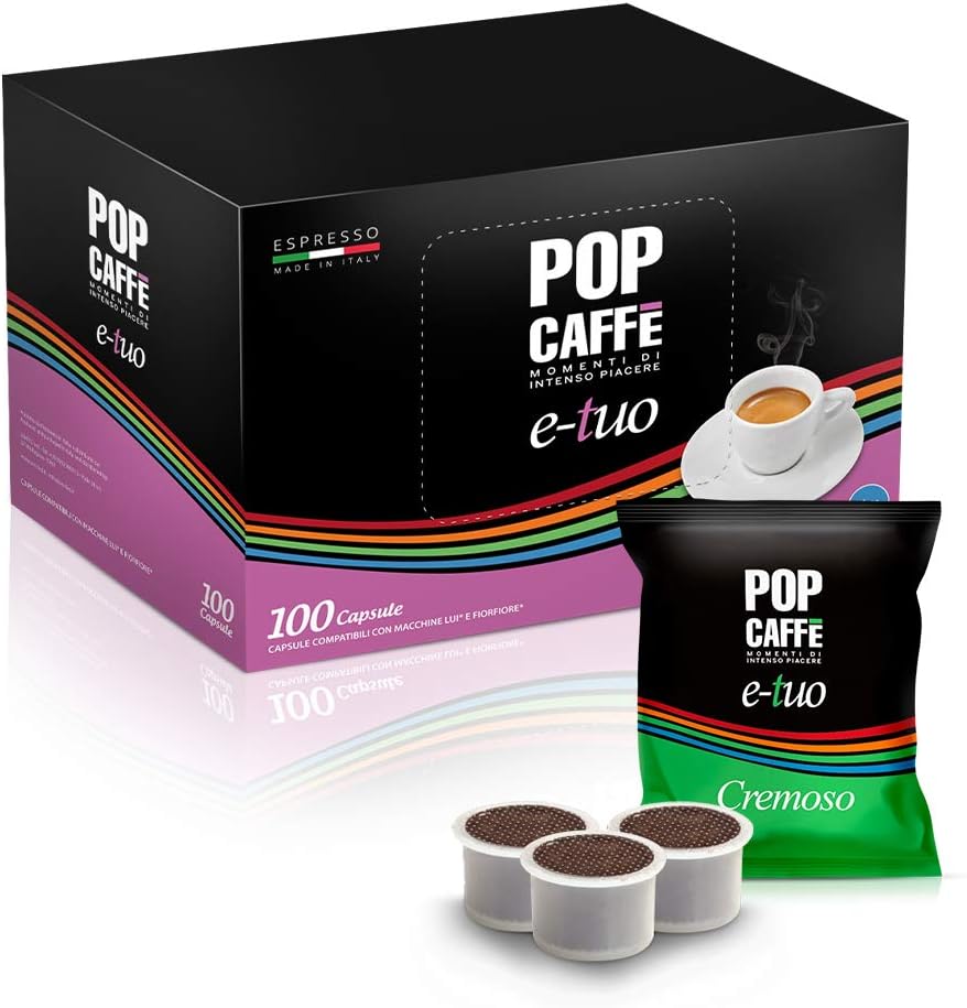 Lot de 100 capsules POP E-TUO crème compatible Fleur et LUI CAFÉ Chocolat, amande, vanille 100 unité (Lot de 1)