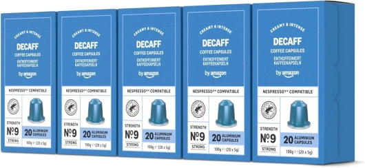Capsules de café Espresso décaféiné compatibles avec Nespresso, en aluminium, torréfaction moyennement poussée, 100 Pièces, 5 lot de 20 - Certifié Rainforest Alliance Espresso Décaféiné 20 unité (Lot de 5)