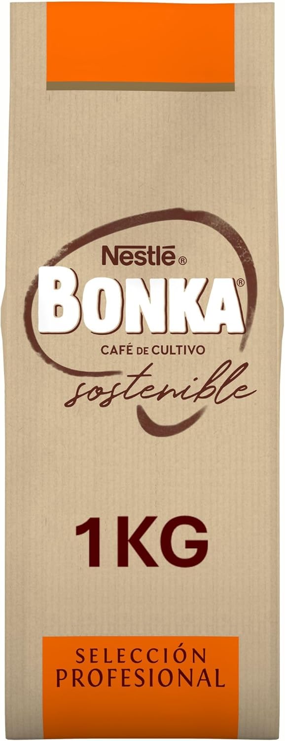 NESTLÉ BONKA - Café Torréfié en Grains - Mélange Arabica et Robusta - Café Rond et Intense - Notes Fruitées - Approvisionnement 100% Plus Responsable - Sachet de 1kg