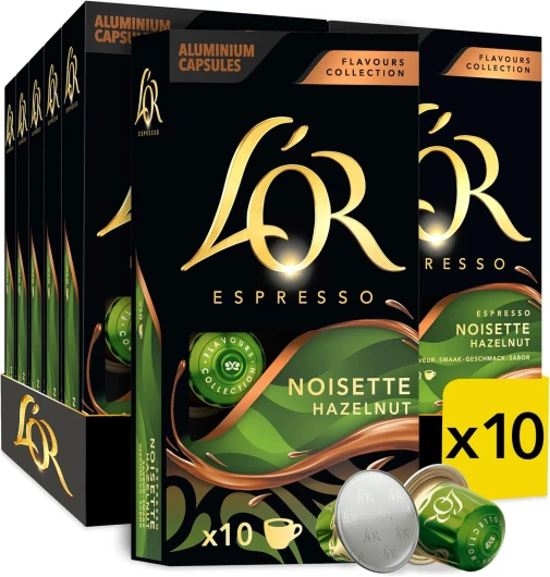 L'OR Espresso Café - 100 Capsules - Noisette - Riche - Expressif - Compatible Nespresso ®* (10 paquets de 10 capsules aluminium) Noisette 10 unité (Lot de 10)