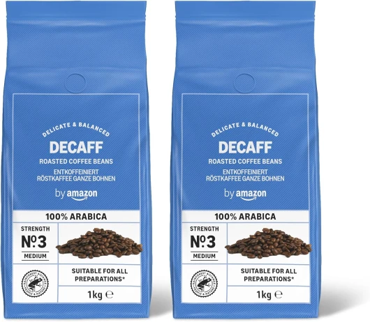 Café en grains décaféiné, torréfaction légère, 2kg, 2 lot de 1kg - Certifié Rainforest Alliance 2 Kilogrammes