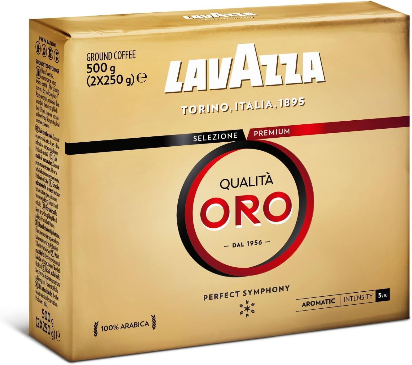 Café Moulu Qualità Oro - Café italien - 100 % Arabica - Équilibré & Aromatique - Intensité 5 - 2x250 g 500 g