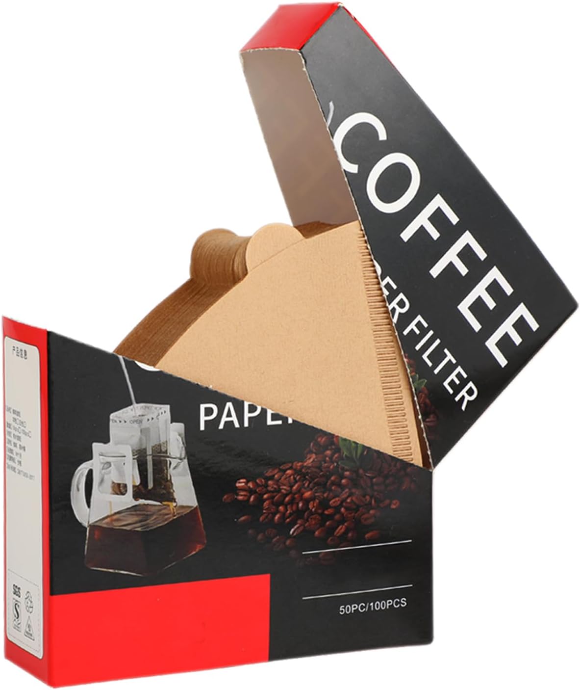 100 Filtres à Café - Filtre à Café en V 12,5 x 19,5 cm - Papier Fibre de Bois - Pour Cafetières, Carafes à Café, Tasses Filtrantes (Couleur Bois)