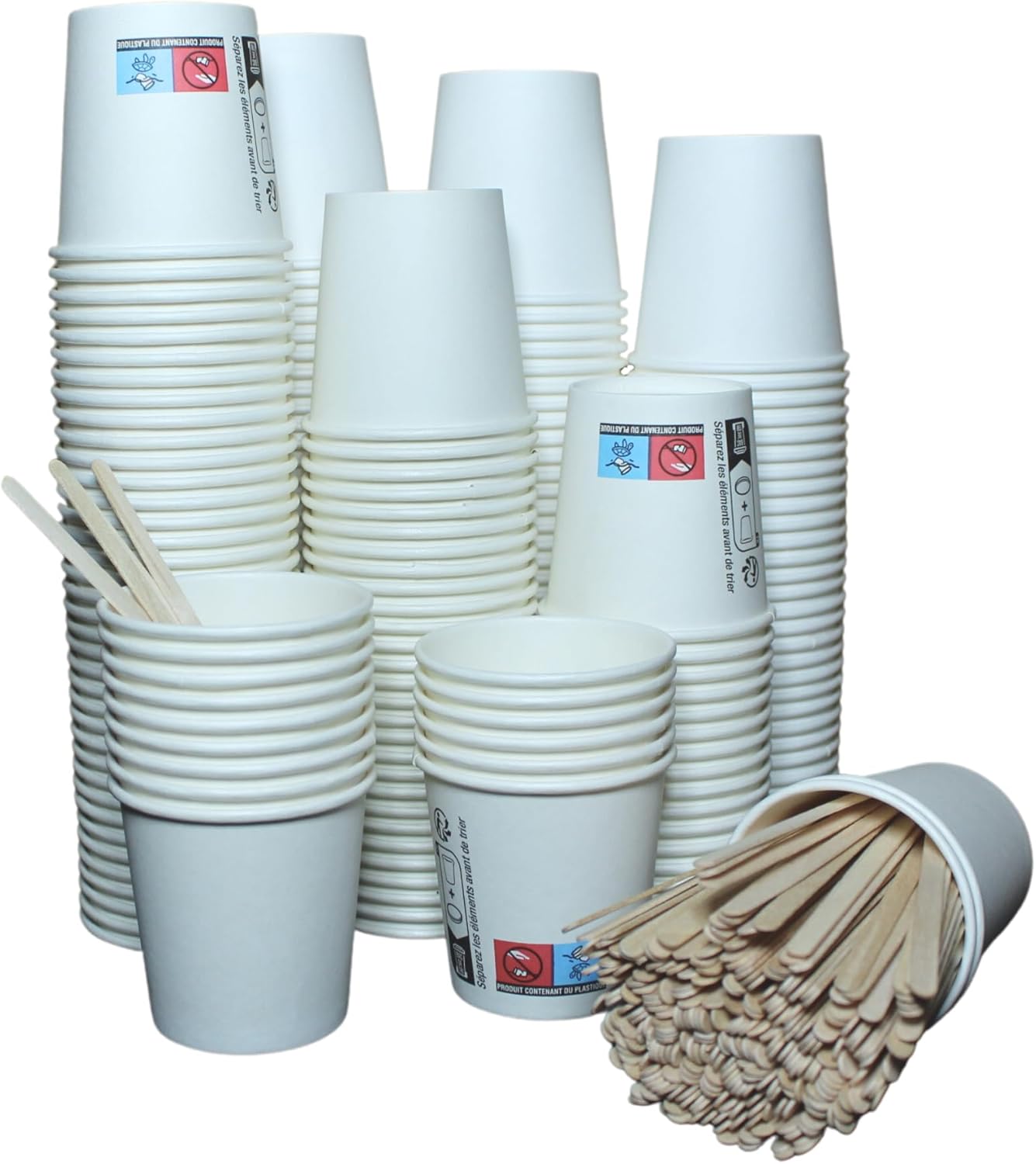 [400 pcs] Gobelets jetables en carton 120ml, Tasses/Verres jetables 4 oz pour Café et Espresso, Gobelet de haute qualité et très résistant à toutes les boissons chaudes, avec agitateurs à café en bois