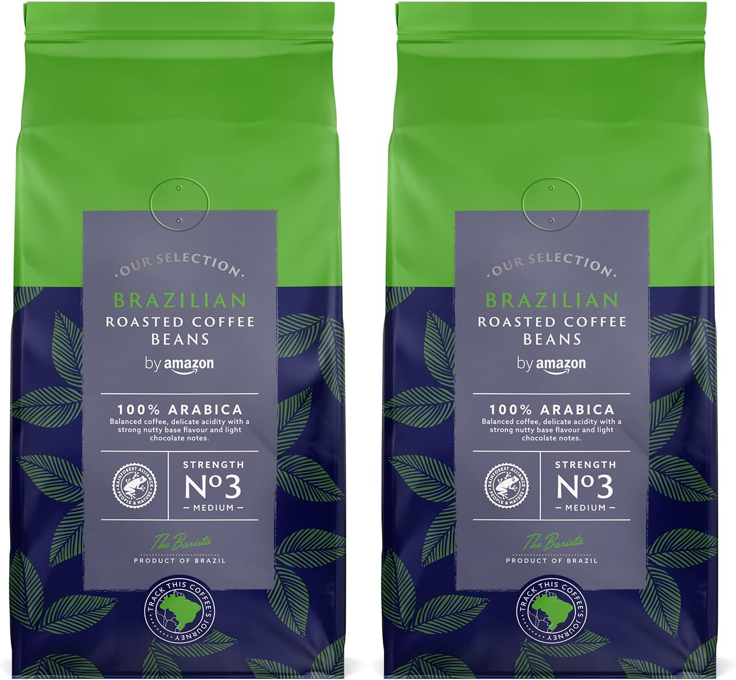 Grains de Café Brésiliens, Torréfaction Moyenne, 1kg (2 Paquets de 500g) – Certifiés Rainforest Alliance Brésil 50 g (Lot de 2)