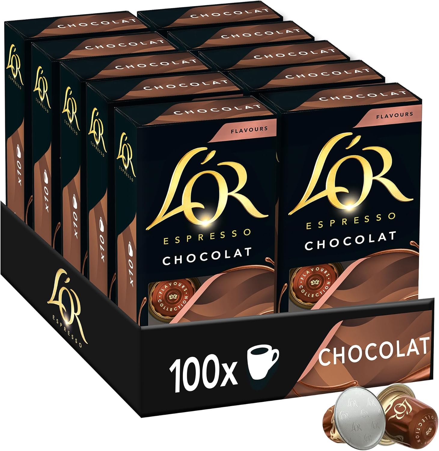 L'OR - Café Espresso - Chocolat - Rond - Subtil - Compatible Nespresso ®* - 10 lots de 10 capsules aluminium Chocolat 10 unité (Lot de 10)