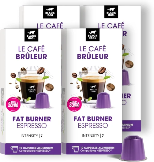 CAFE BLACK IDOL - BRULEUR - Minceur - Capsules Café Compatibles Nespresso® - 40 CAPSULES - Moulu et Torréfié en France - Café aux antioxydants naturels issus du thé vert Brûleur de Graisses 1 unité (Lot de 40)