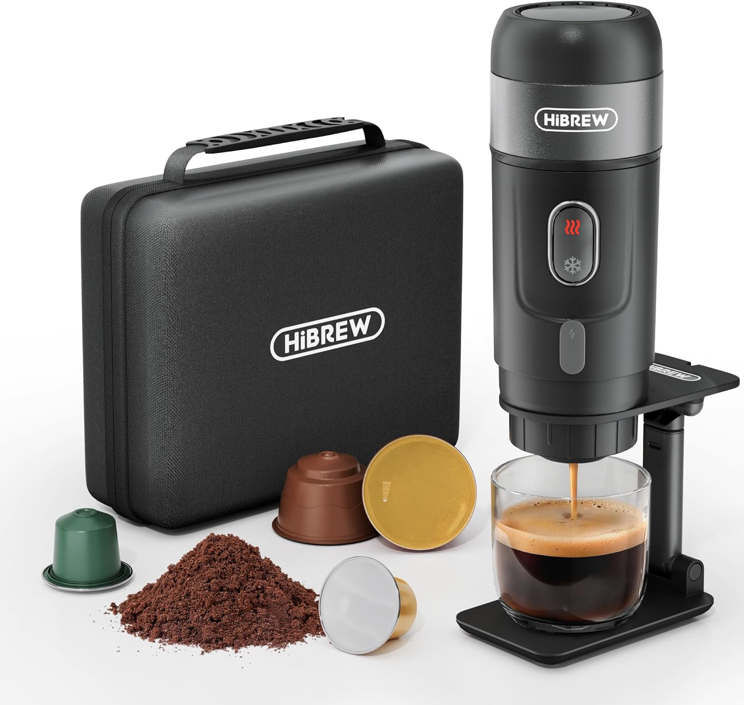 H4A - Machine a Cafe Portable, 3 en 1 Cafetiere Expresso 12V, Compatible avec Capsules Nes* Original, DG*, Café Moulu, 60ml, 80W, Camping, Voiture (Premium,Noir)