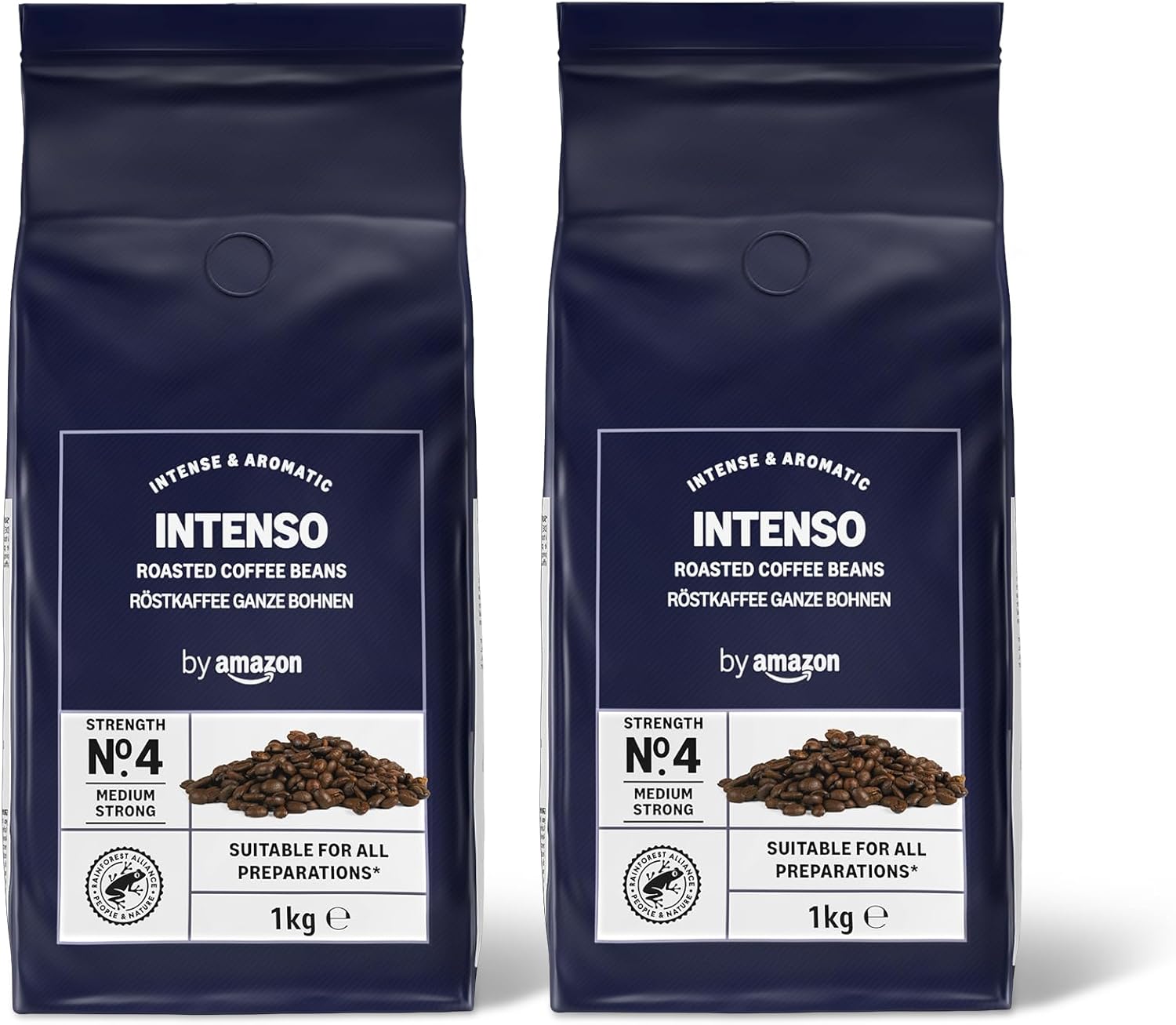 Grains de Café Intenso, Torréfaction Corsée, 2kg (2 Paquets de 1kg) – Certifiés Rainforest Alliance Intenso 1 kg (Lot de 2)