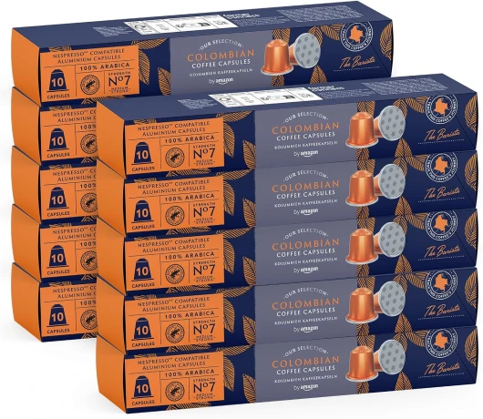 Café colombien compatible Nespresso, Torréfaction Moyenne, 100 capsules en aluminium, 10 unités, lot de 10 - Certifié Rainforest Alliance Colombien 10 unité (Lot de 10)