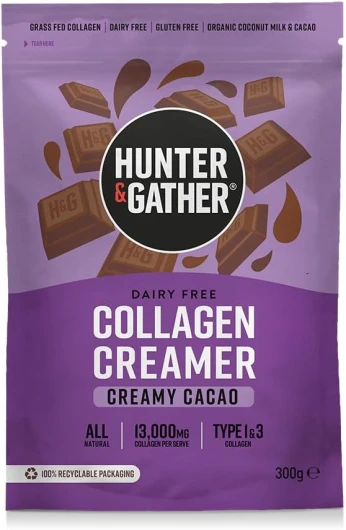 Hunter & Gather Substitut de Crème pour Café au Collagène Saveur Chocolat 300g - De Bovins Nourris à l'Herbe - Sans Produits Laitiers - 13 000mg de Collagène Types 1 et 3 par Portion Chocolat Collagène Crémier