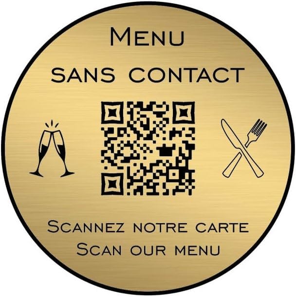 Menu sans contact personnalisé format rond QR Code - Présentation menu hôtel restaurant sans contact - Couleur or brossé - Or