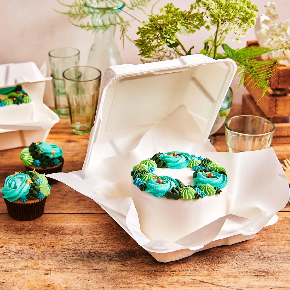 Bento Cake Box, Lot de 10, 20,8x22,1 cm - Boîte à Gâteau pour Transport Pâtisseries Desserts Tartes - Blanc