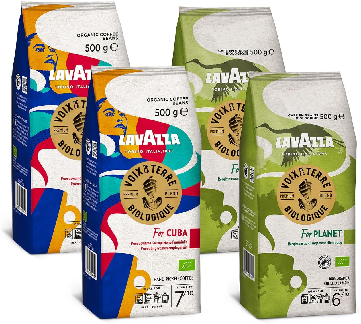 , Voix de la Terre for Planet et Voix de la Terre for Cuba, Café en Grains, 4 x 500g, Idéal pour les Machines à Café Automatiques, Café Premium Biologique For Cuba & For Planet