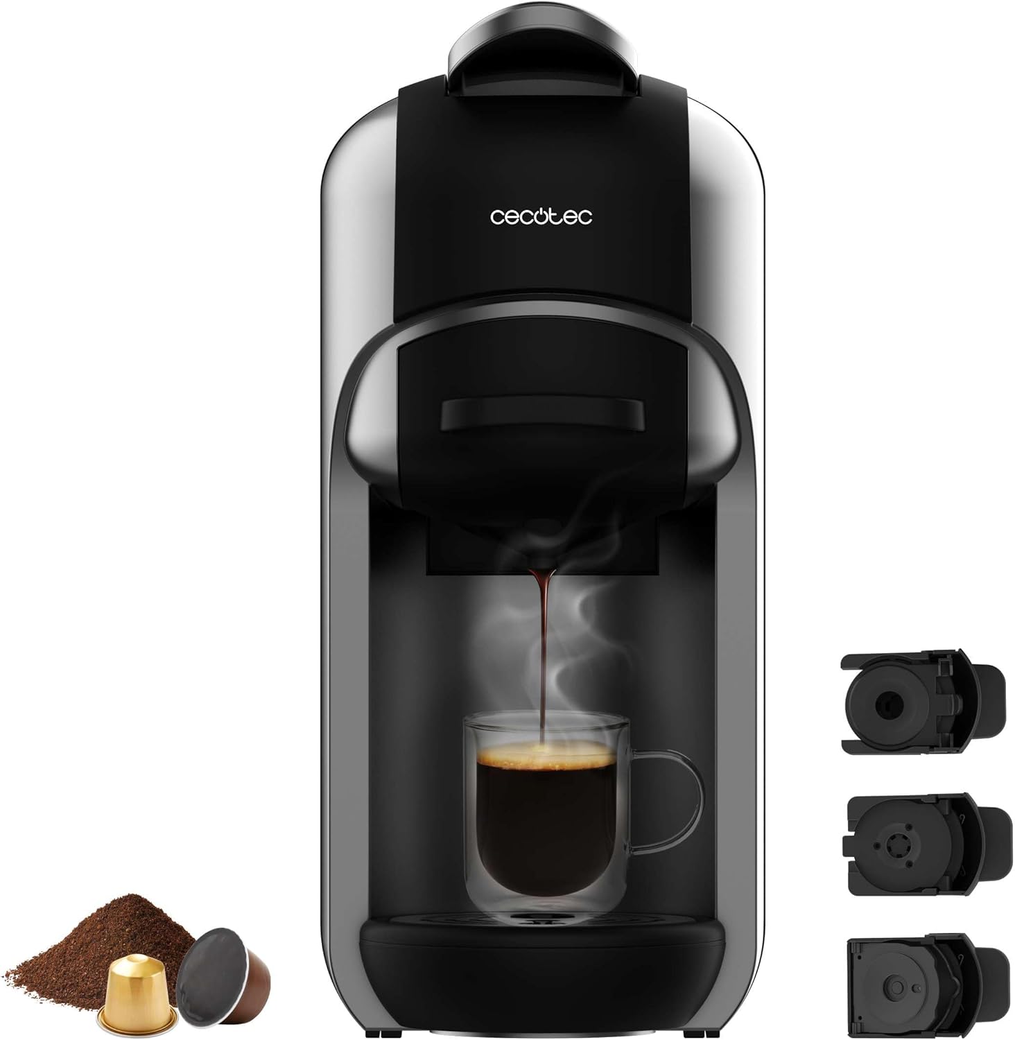 Machines à café à capsules FreeStyle Compact - Cafetière espresso très compacte 3 en 1 - Adaptée pour café moulu, Dolce Gusto et Nespresso - Réservoir 600 ml Black
