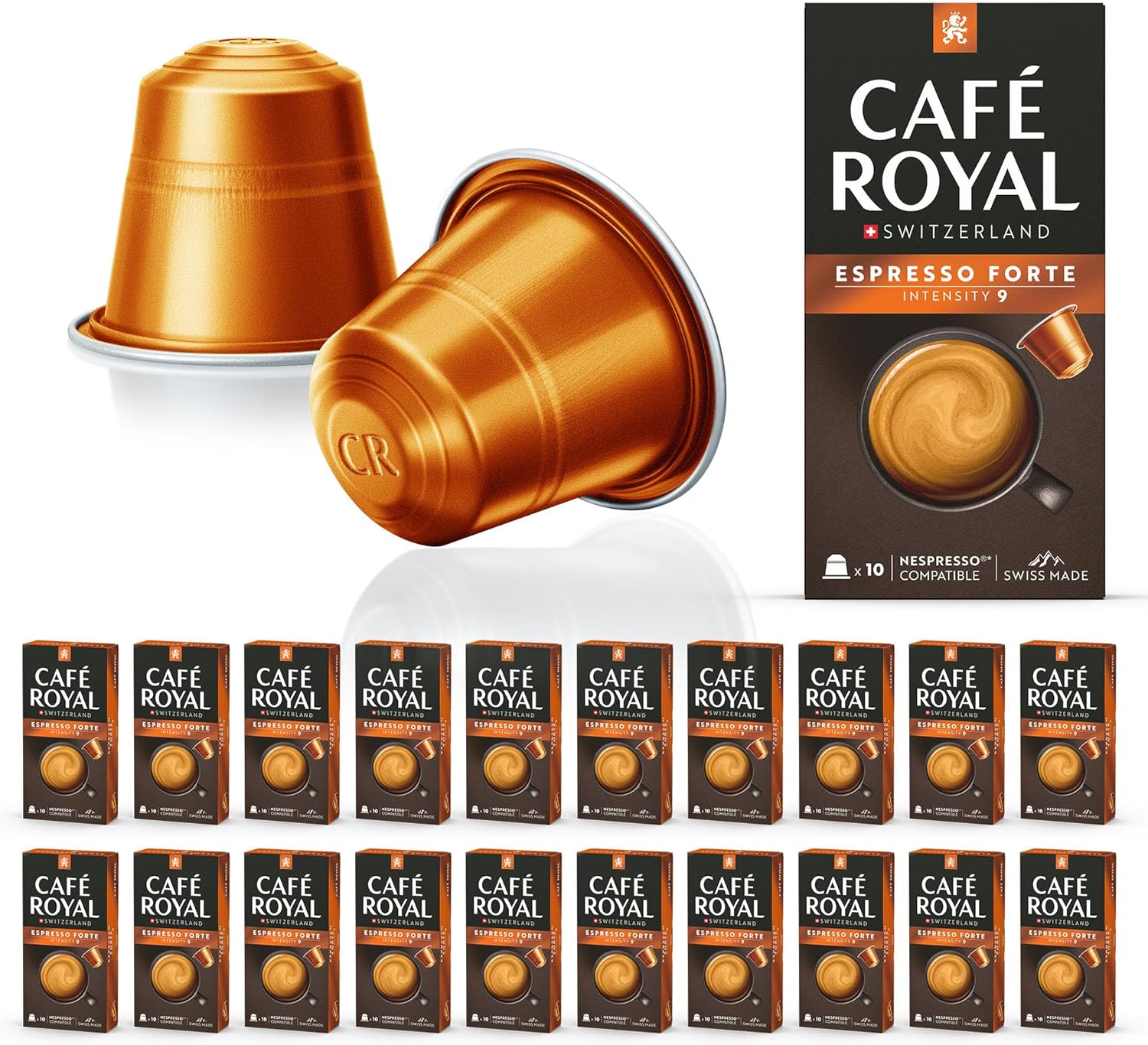 Café en Capsules Aluminium - Café Royal Pro - 20 x 10 soit 200 Dosettes - Saveur Espresso Forte - Compatibles avec les Machines à café Nespresso®* Alu à usage Domestique Espresso Forte 20x10 capsules