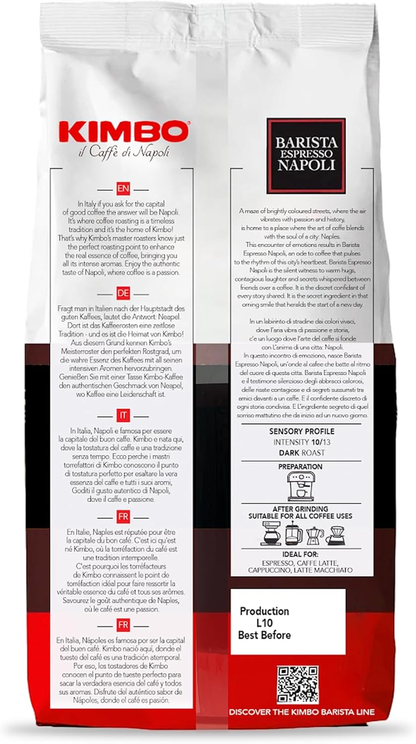 Café en grains Kimbo Espresso Napoletano, torréfaction foncée, sachet de 1 kg Sans saveur 1 kg (Lot de 1)