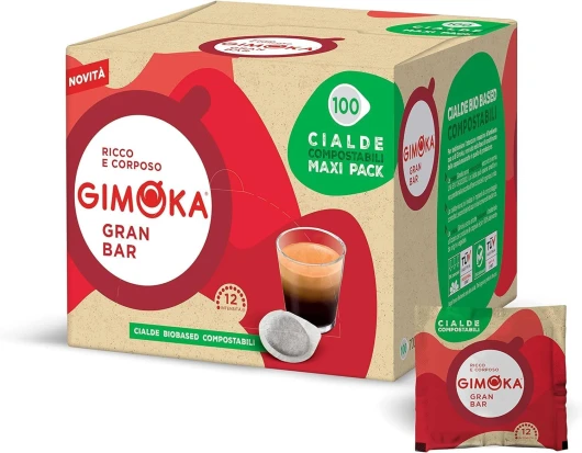 Dosette Compostable, Mélange Gran Bar Intenso intensité 12/13-100 Dosettes en Papier de Café - Compatible Pour Easy Serving Espresso (Système ESE 44 mm) Gran Bar 100 unité (Lot de 1)