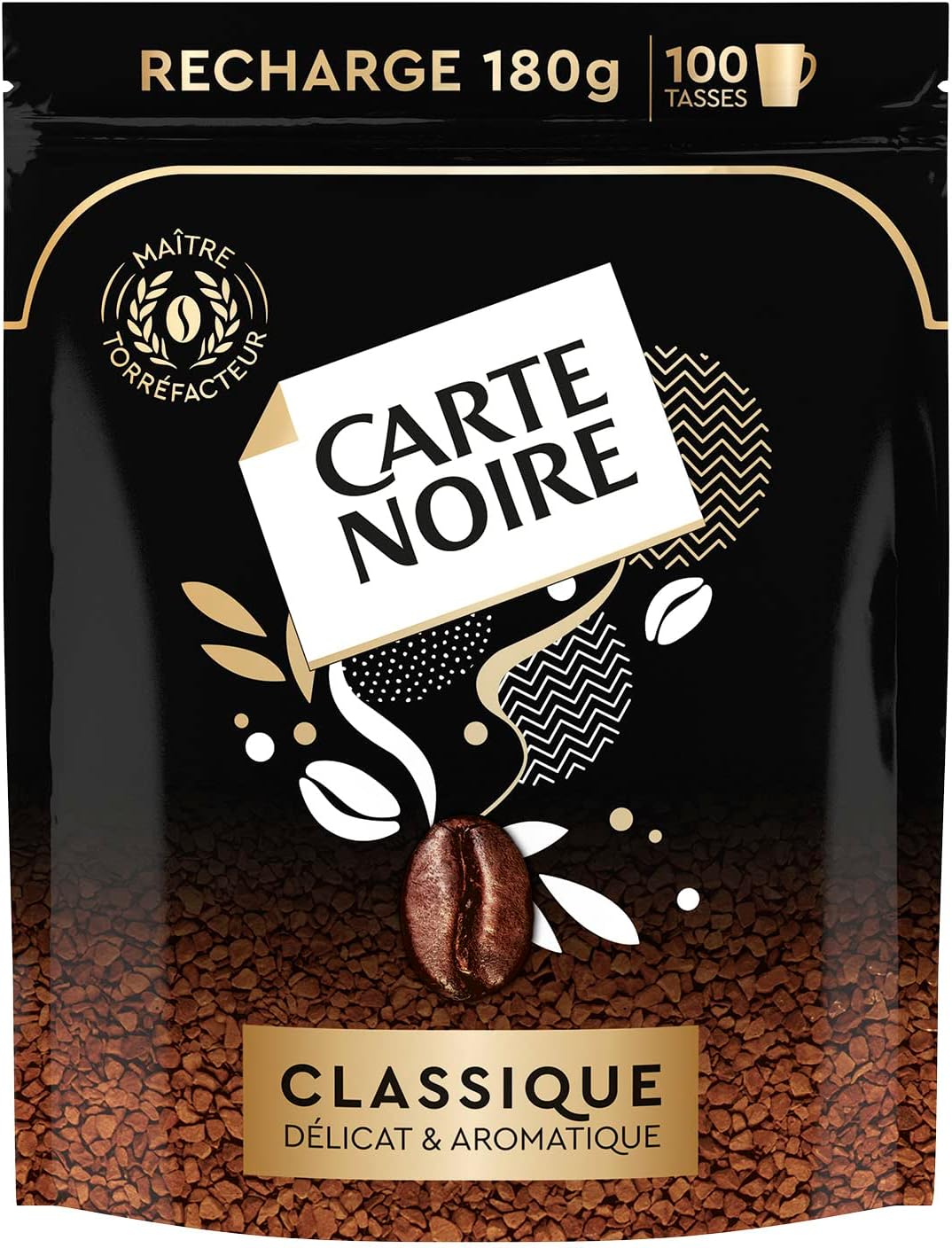 Café Soluble « Classique » - Café Instantané - Délicat et Aromatique - Eco-Recharche de 180 g - Fabriqué en France 1.8 g (Lot de 100) Recharge - 180 G