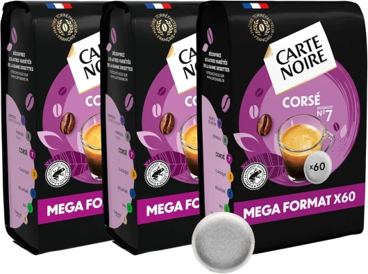 Café en Dosettes Souples Corsé N°7 – Pur Arabica - certifié Rainforest Alliance - 3 Paquets de 60 Dosettes – Compatibles Senseo (180 dosettes) Corsé N°7 - 3 x 60 - Rainforest