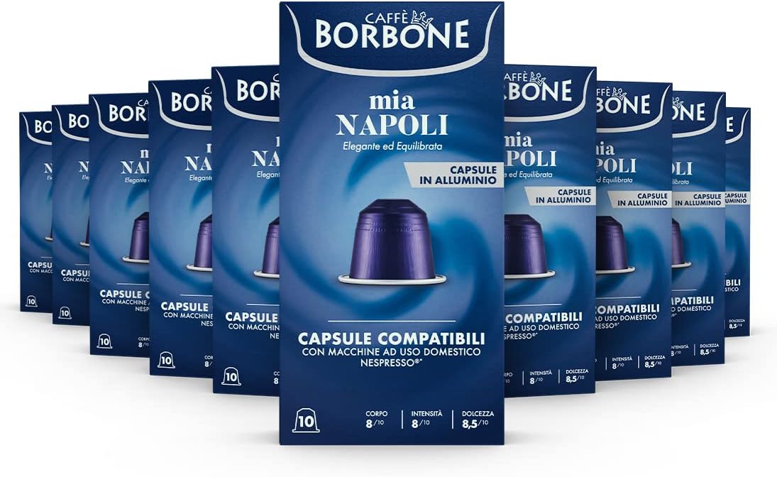 Caffé Borbone Mélange Mia Napoli - 100 Capsules en Aluminium (10 paquets de 10) - Compatibles avec les machines à café à usage domestique Nespresso* Alluminium Mélange Mia Napoli