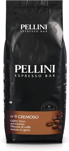N.9 Crémeux, Café en Grains pour Espresso 1kg, Mélange d'Arabica et de Robusta au Goût Riche et Harmonieux, Café en Grains à la Torréfaction Moyenne N.9 Cremoso