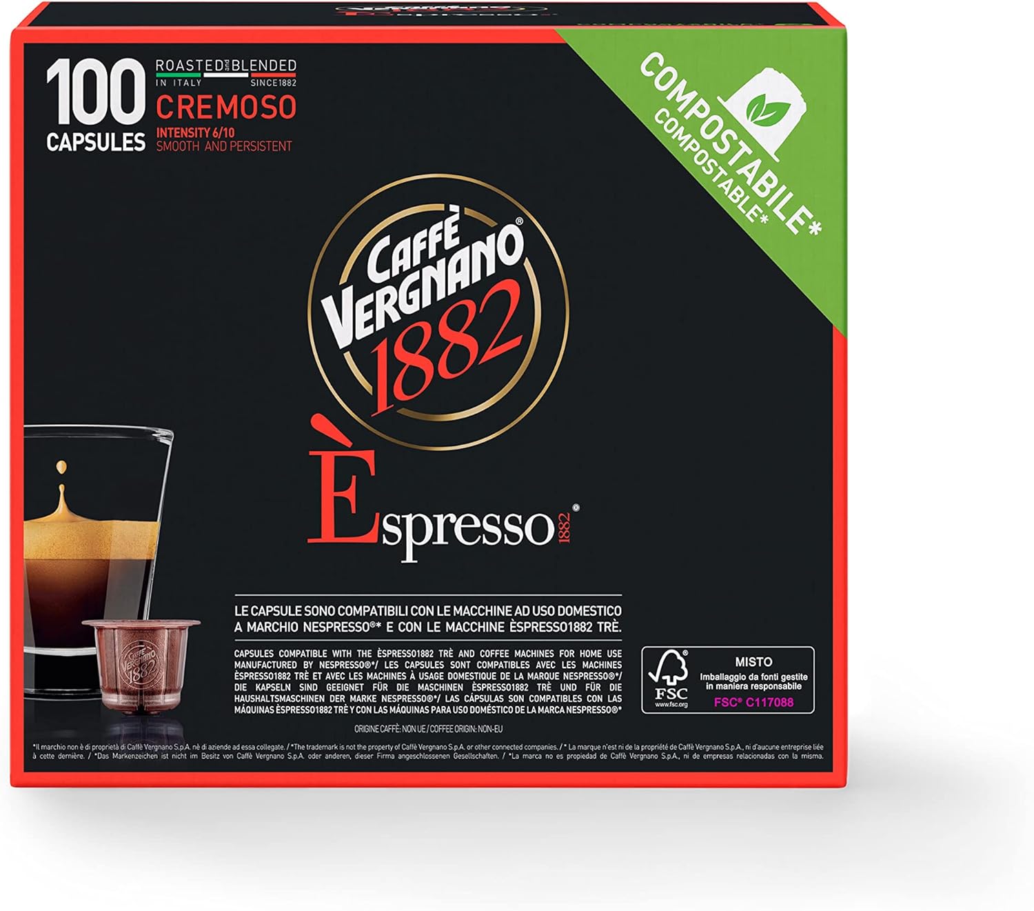 1882 - Èspresso Capsules de Café Compatibles avec Nespresso, Cremoso - Pack de 100 Capsules