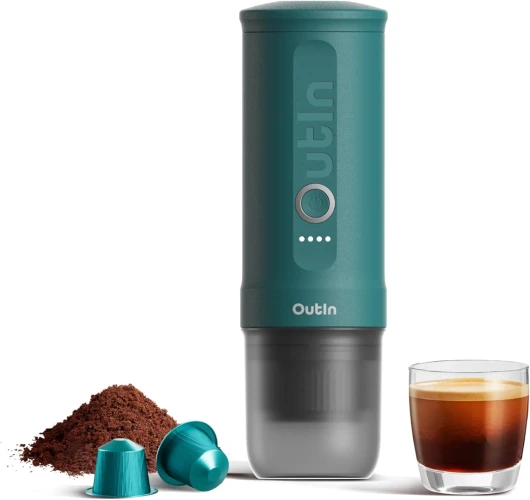 Nano Machine à café expresso électrique portable, machine à café de voyage pour le camping, machine à café de voiture auto-chauffante avec USB-C, avec café moulu et capsule NS pour VR, randonnée Sarcelle D'été