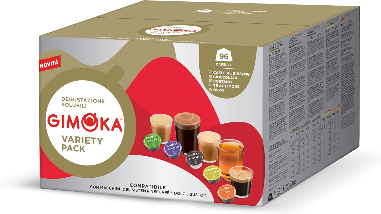 Compatible Pour Nescafè - Dolce Gusto - 96 Capsules - Goût ASSORTIMENT DE SOLUBLES - Made In Italy - 6 Paquets De 16 Capsules Assortiment de Saveurs de Soluble 96 unité (Lot de 1)