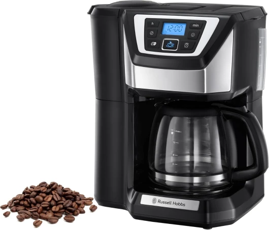 Cafetière à Grain [Programmable,Technologie WhirlTech pour extraction & arôme optimaux] Chester (max 12 tasses, verseuse en verre 1,5L, réglage de moulure) Machine à café 22000-56