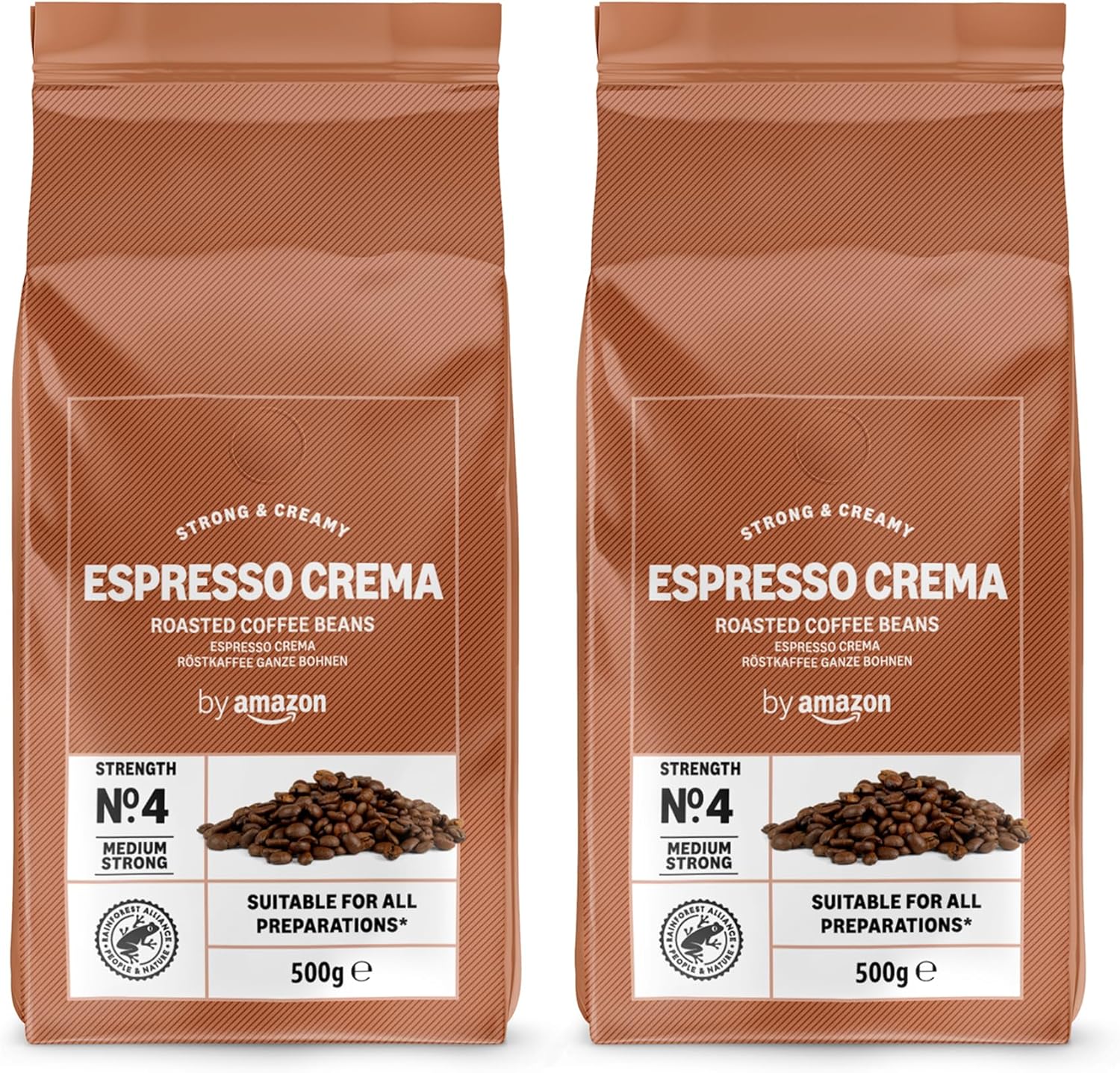 Café en Grains Espresso Crema, Torréfaction Moyenne, caféiné, 500g, lot de 2 - Certifié Rainforest Alliance Espresso Crema 500 g (Lot de 2)