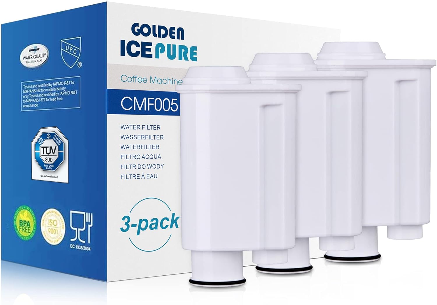 GOLDEN ICEPURE Filtre à eau pour machine à café Compatible Avec Saeco CA6702/00/CA6702/10/CA6706/48/Brita Intenza+/21001711/Lavazza/Gaggia/Saeco, 3 pièces