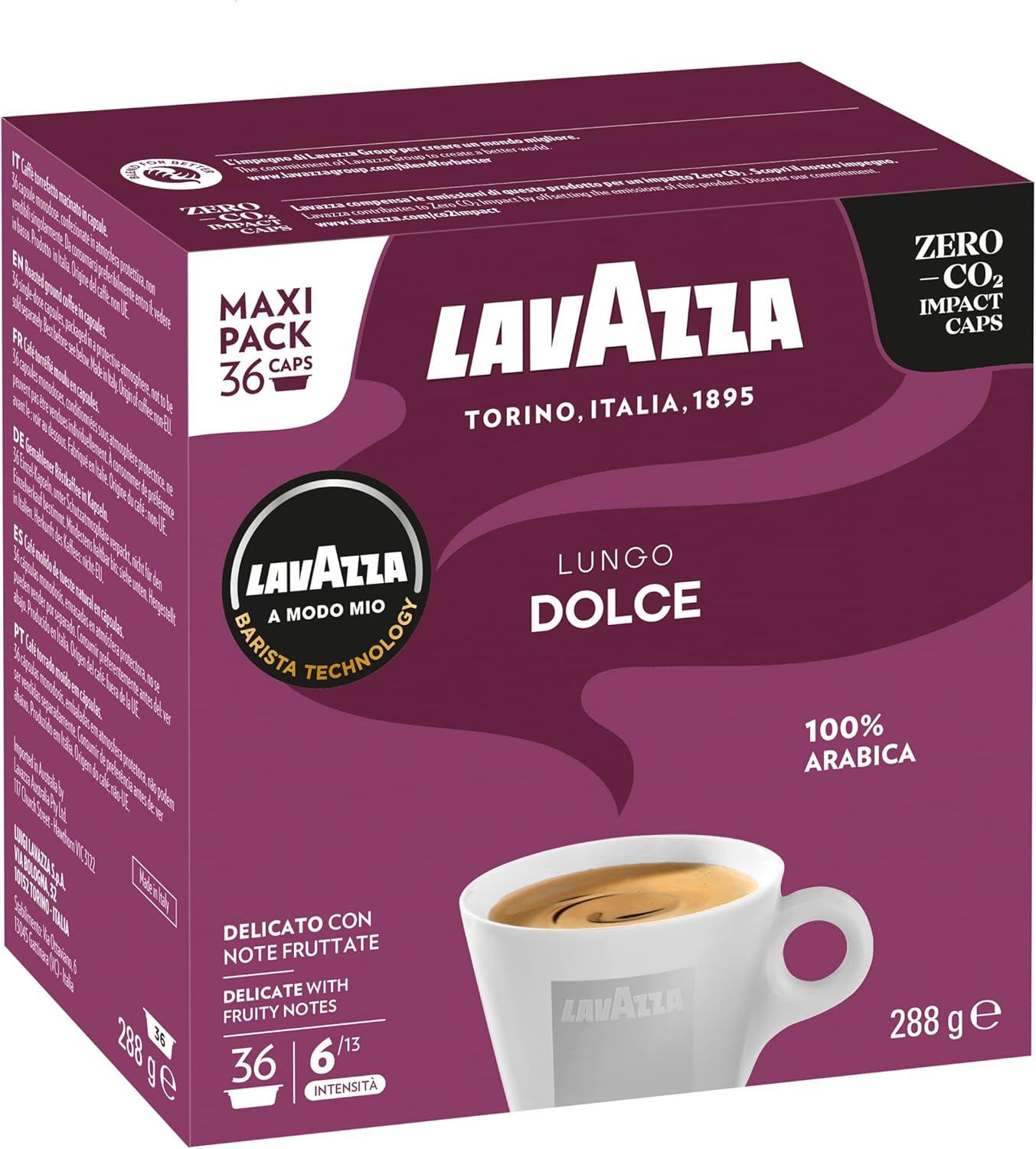 Capsule Lungo Dolce A Modo Mio - Café Long 100% Arabica - Doux - 36 Capsules Compatibles 36 unité (Lot de 1)