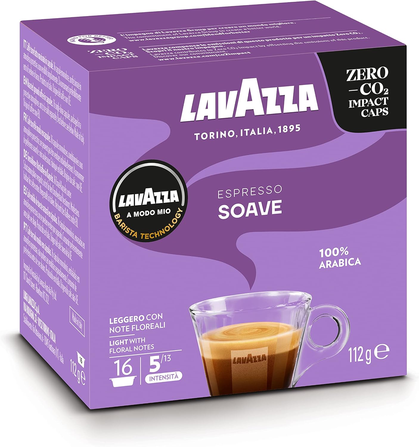 Cafe Espresso Soave - Café Capsule A Modo Mio - 100 % Arabica - Café Doux et Léger - 16 Capsules Compatibles Lavazza A Modo Mio® Espresso Soave 16 unité (Lot de 1)