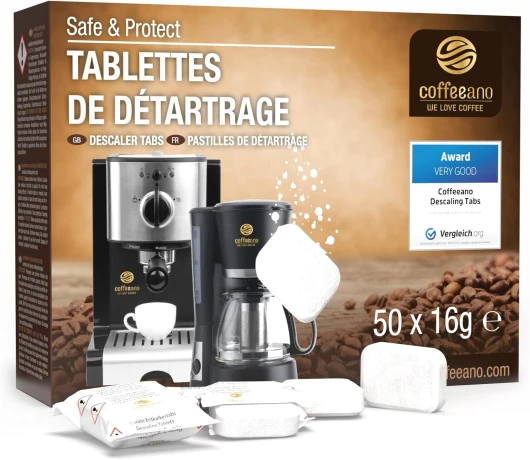 50 Pastilles de détartrage pour Delonghi, Tassimo, Bosch, Krups, Philips, Dolce Gusto, Senseo, Jura, Siemens, Miele machines à café automatiques et cafetières - Coffeeano détartrantes Pastilles 50 unité (Lot de 1)