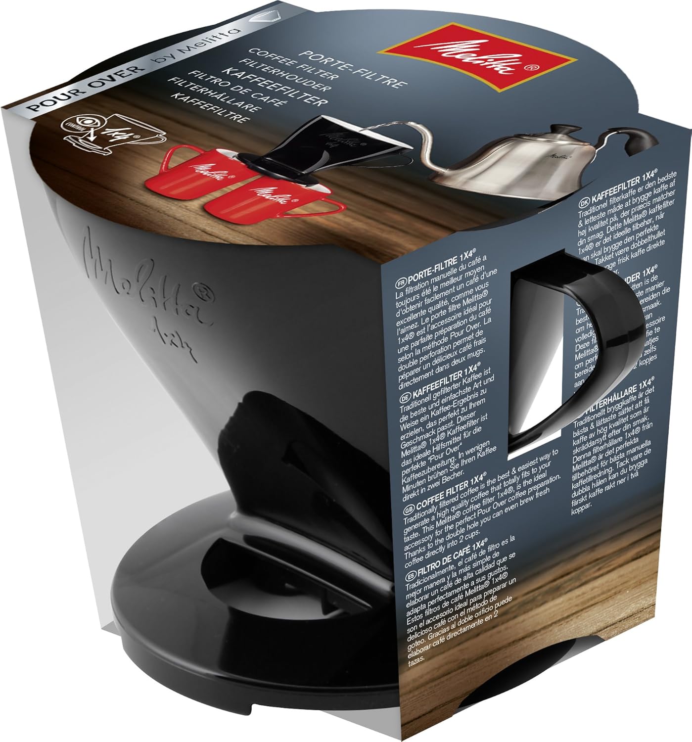 Porte-Filtre, Pour Filtre à Café 1x4, Compatible avec 1 Verseuse ou 2 Tasses, Plastique, Pour Over, Noir, Noire Mesurette non-incluse 1x4
