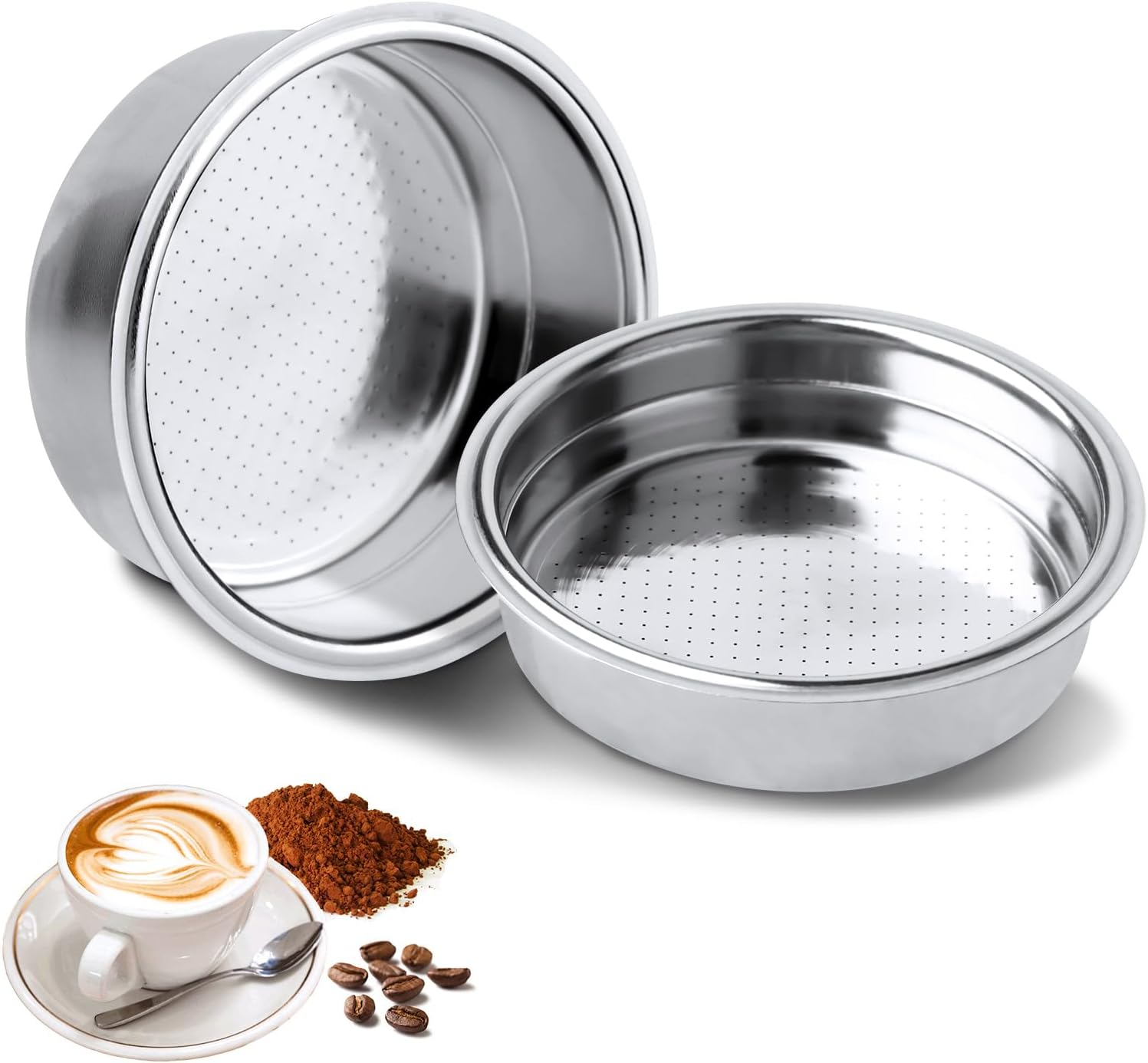 TNOMSNO 51mm Filtre à Café, Porte Filtre à Café Filtre à Café en Acier Inoxydable 51mm, Filtre à Café Réutilisable en Acier Inoxydable Filtres pour Cafetières Pressurisées 1 Tasse et 2 Tasses