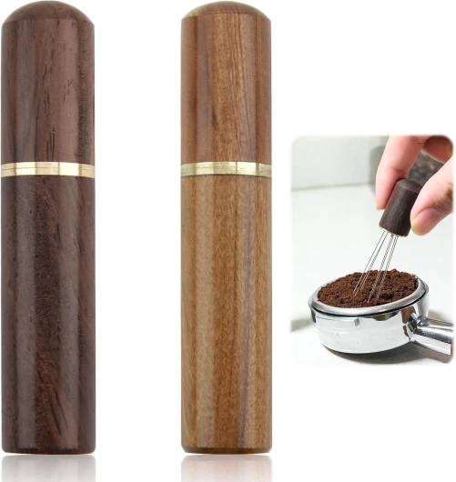 Agitateur à Café Expresso 6 Aiguilles 0,4 mm, 2 PCS Outil de Distribution WDT en Acier Inoxydable, Accessoire Kit Barista Cafe pour Machines à Expresso, Diffuseur avec Base en Bois