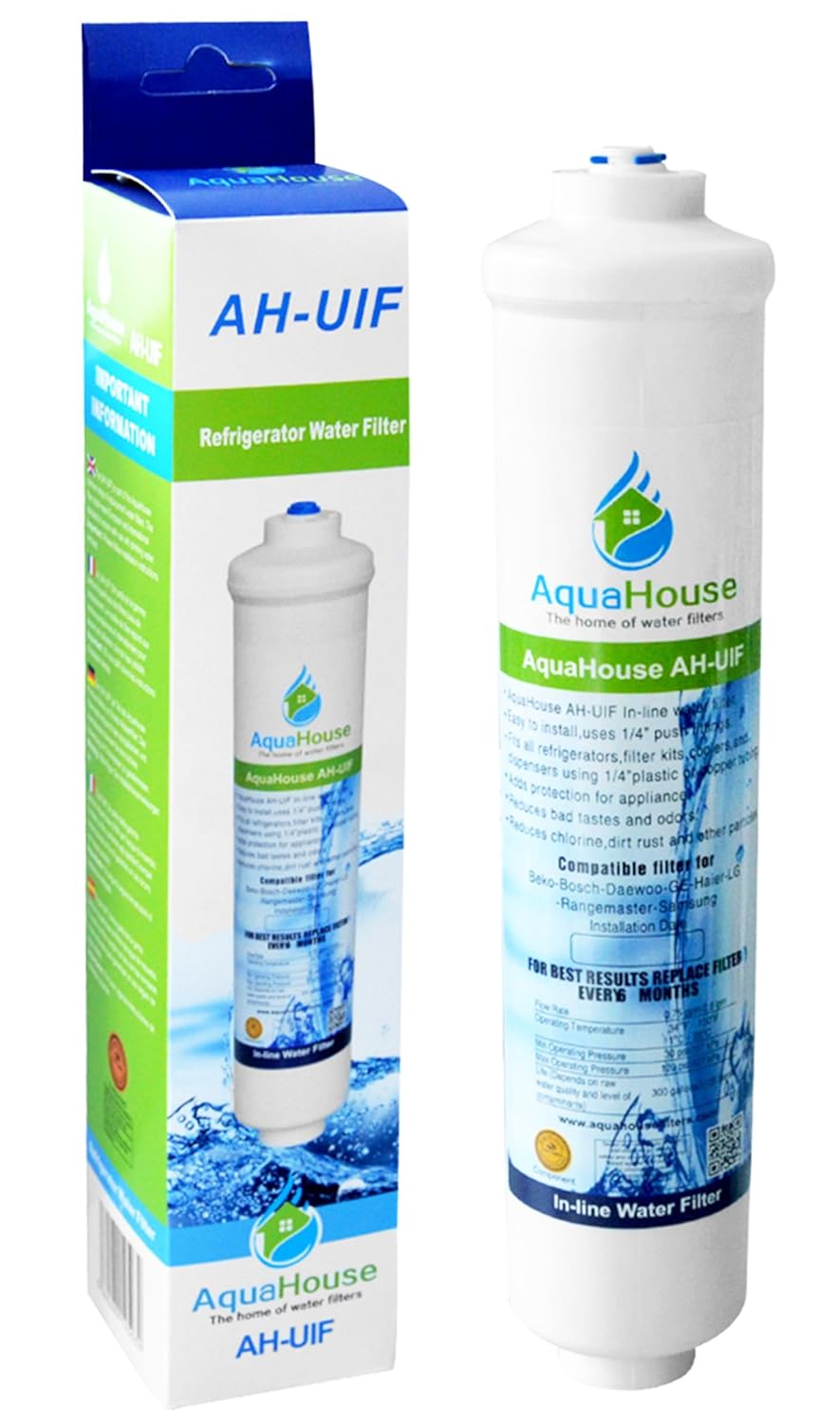 AquaHouse AH-UIF Compatible Filtre à eau universel pour réfrigérateur Samsung LG Daewoo Rangemaster Beko Haier etc Réfrigérateur Congélateur