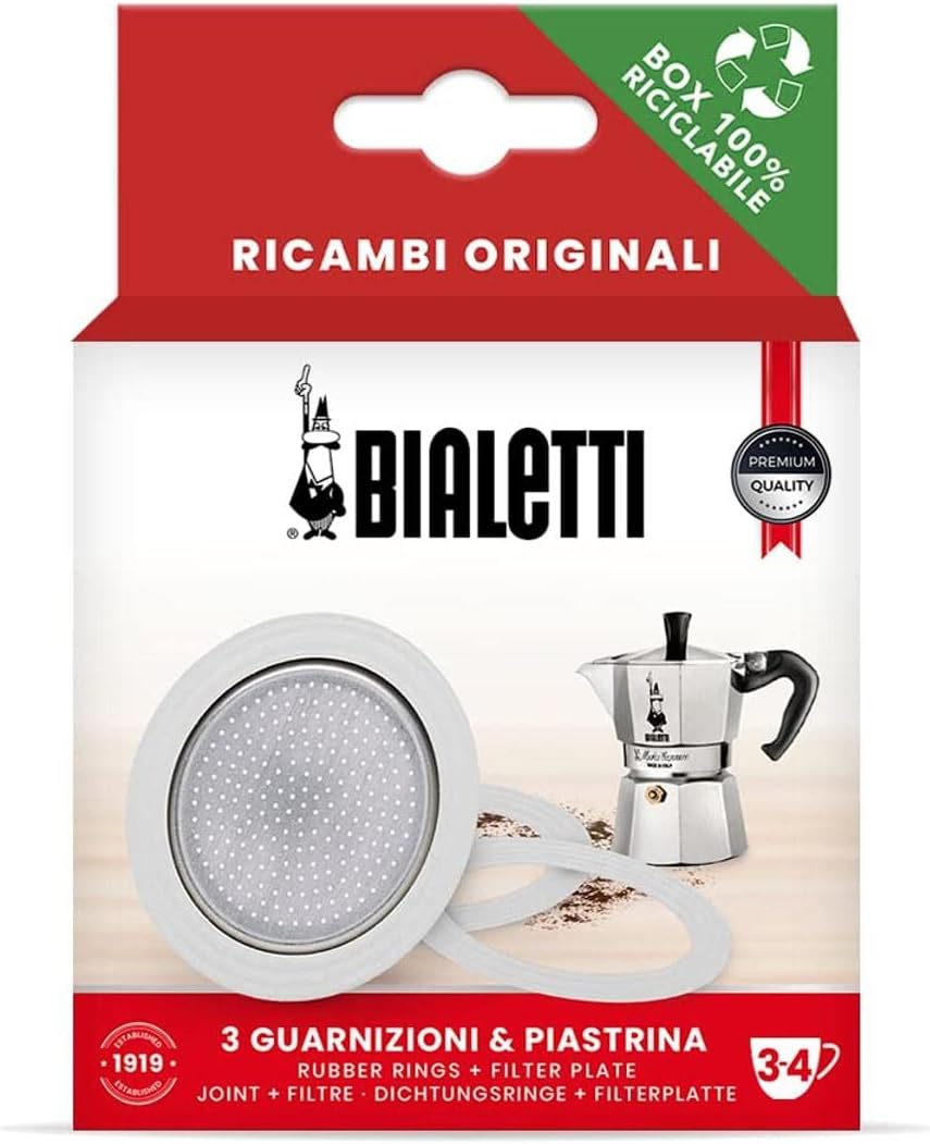 Ricambi, Includes 3 Gaskets and 1 Plate, Compatible with Moka Express, Fiammetta, Break, Happy, DAMA, Moka Melody, Alpina, Moka Timer and Rainbow (3/4 Cups)
