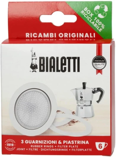 Paquet 3 Joints et 1 Filtre pour cafetière 6 Tasses Matériau : Aluminium.