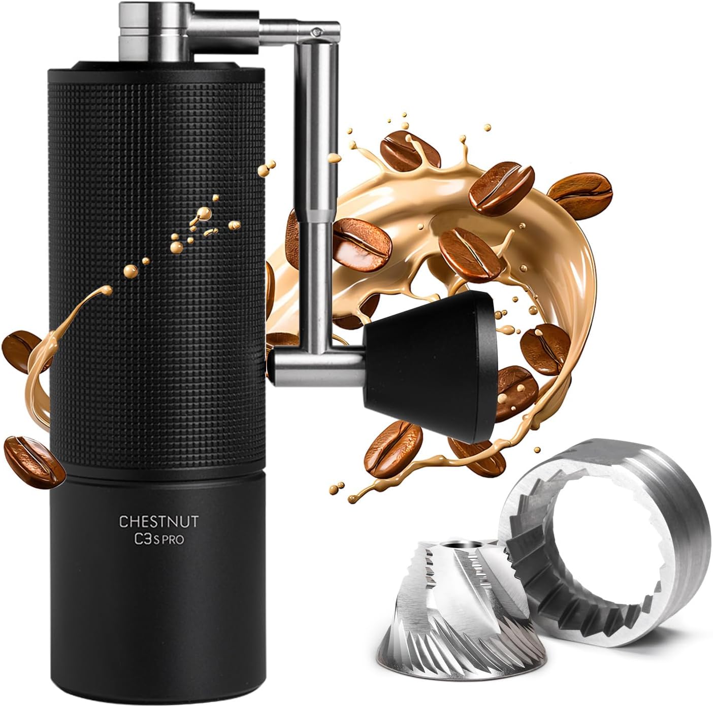 Timemore moulin à café manuel moulin à café conique en acier Chestnut c3s pro inoxydable avec poignée pliable réglable à l'intérieur capacité 20g Noir C3s Pro-noir