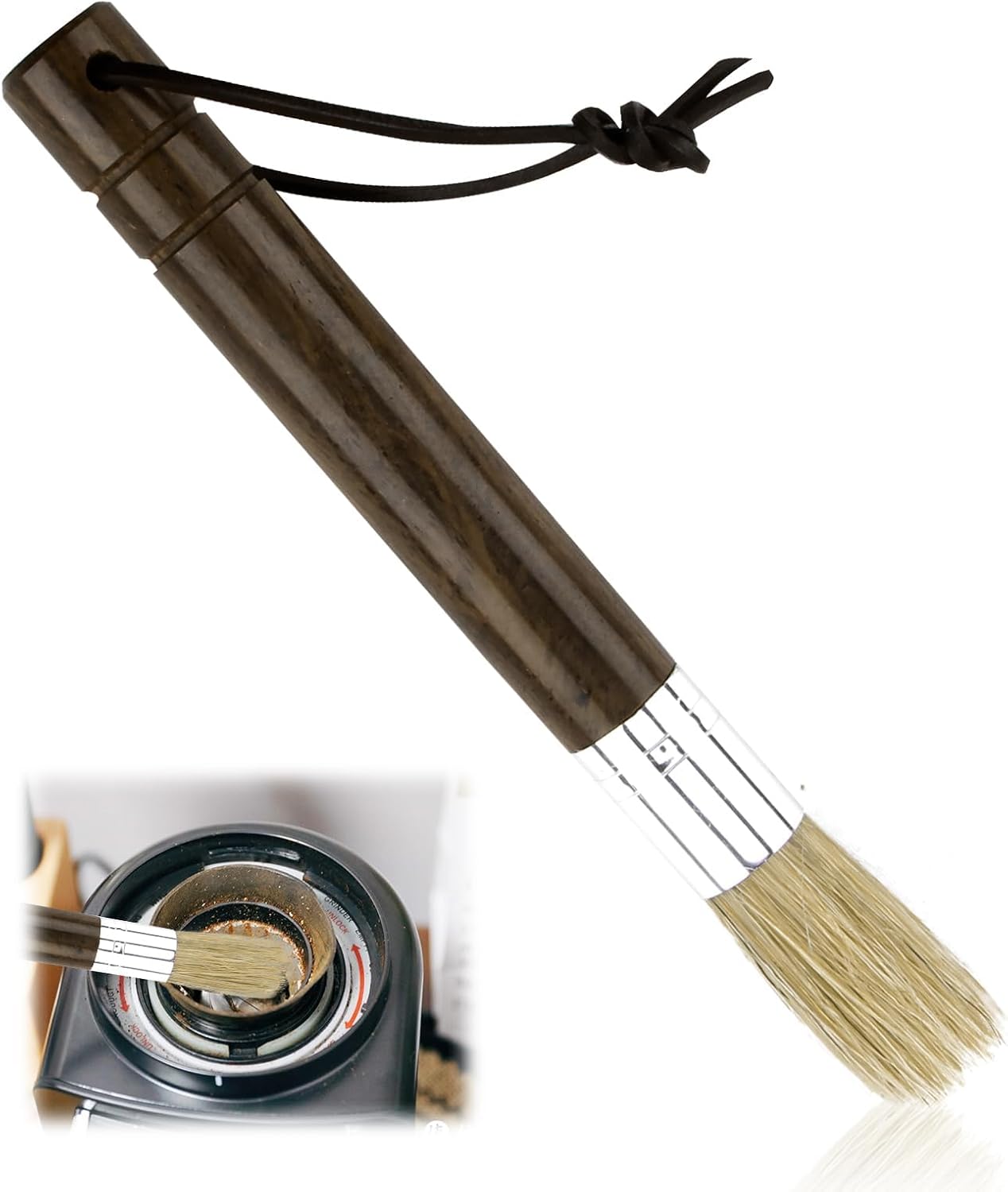 Brosse de Nettoyage, Brosse à Café pour Moulin à Café ou Porte-Filtre, Accessoire Essentiel pour Machine à Café, Manche en Bois avec Cordon