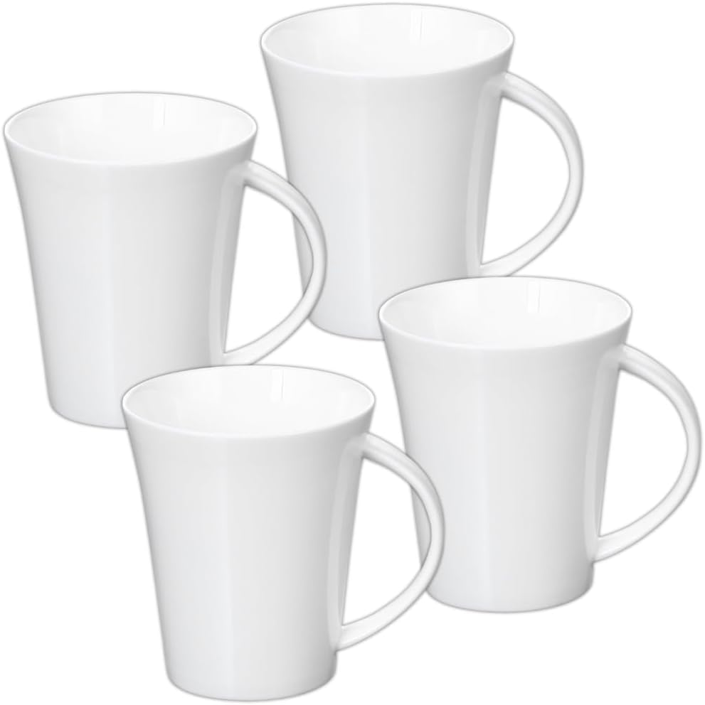 Wilmax - Tasses à thé et à café - Lot de 4-380 ml - Tasses à café en porcelaine - Lot pour thé, cappuccino - porcelaine - Blanc 380ml/4 Stück