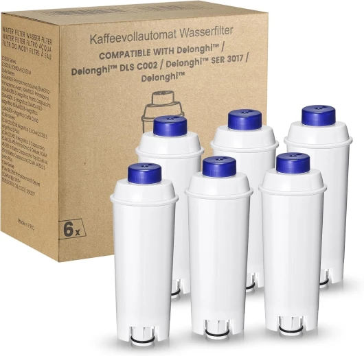 Mutital 6 Pcs Machine à Café Filtres pour Delonghi Magnificas,Dinamica,ECAM,ESAM,ETAM,Primadonna,BCO,EC Serie Machine à café, Cartouches de Filtre à eau pour Delonghi, Adoucir l'eau Lot de 6