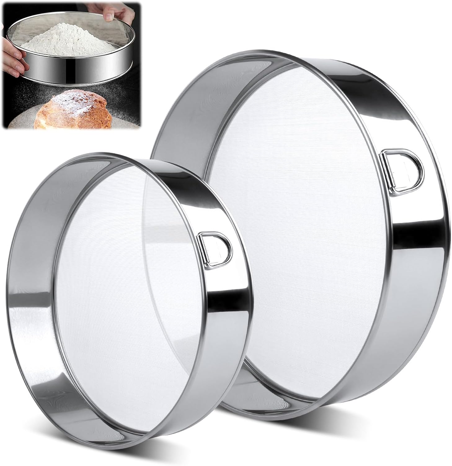 VFANDV Tamis de Farine Acier Inoxydable, 2 Pièces 15CM & 20CM Tamis de Pâtisserie Maille Fine, Tamis de Cuisine Professionne pour Farine, Sucre, Gâteaux