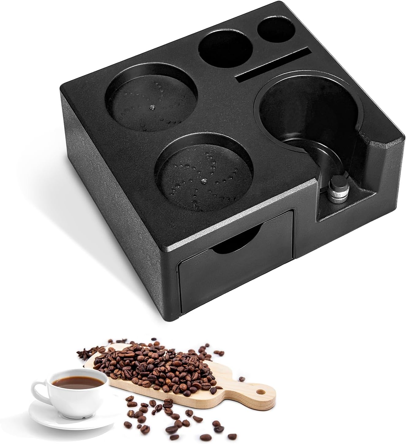 Café Tamper Station, 51 54 58mm Tamperstation De Tassage Café Accessoires De Machine à Café Support De Porte-Filtre à Café en ABS Base avec Fente De Multi-Accessoires De Rangement pour Barista Home