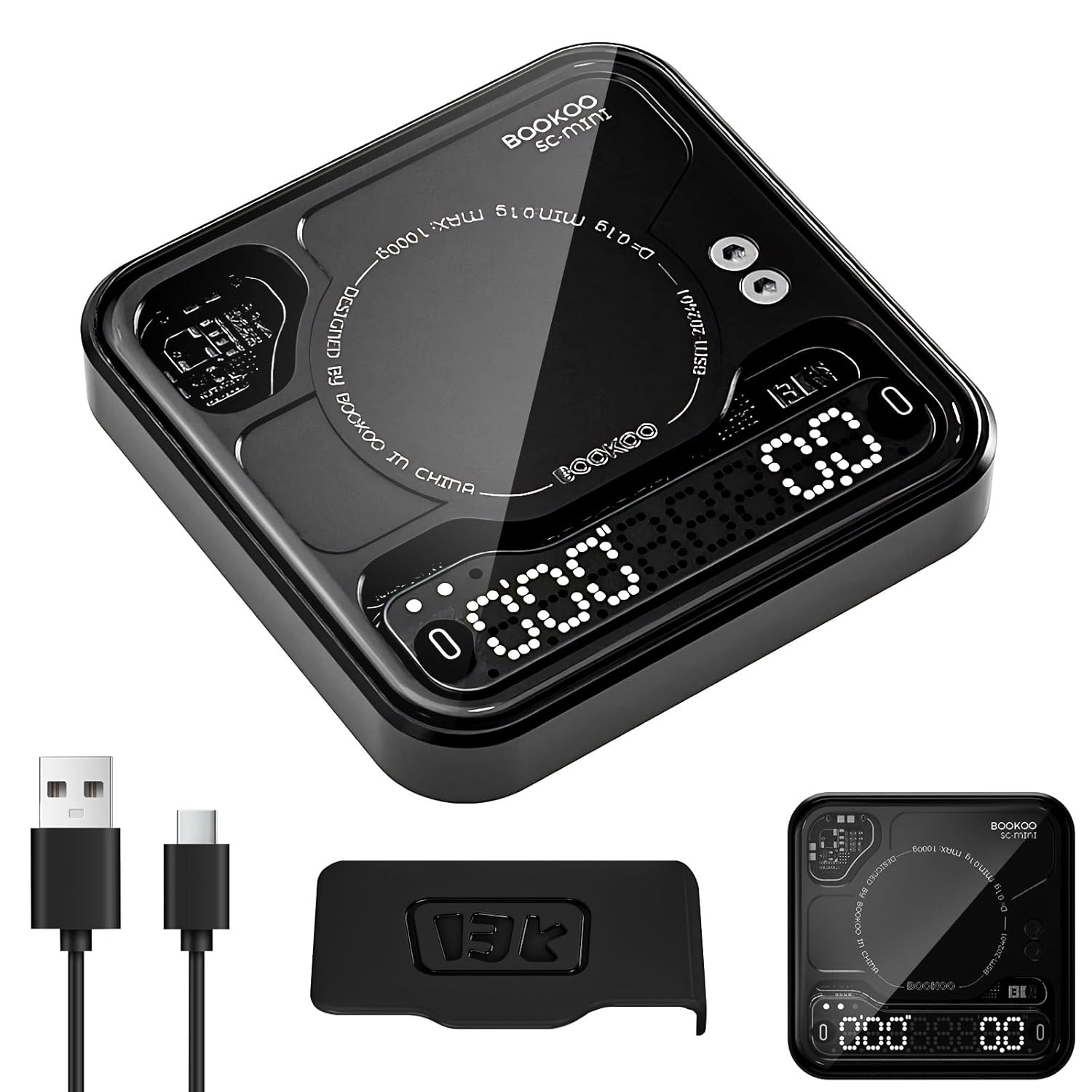 BOOKOO Balance Café avec Minuterie, 0,1 g & 0,1 g/s Haute Précision, USB Rechargeable, 3 Modes, App de connexion Bluetooth, Mini Balance de Précision pour Espresso, Café Filtre, Slow Coffee