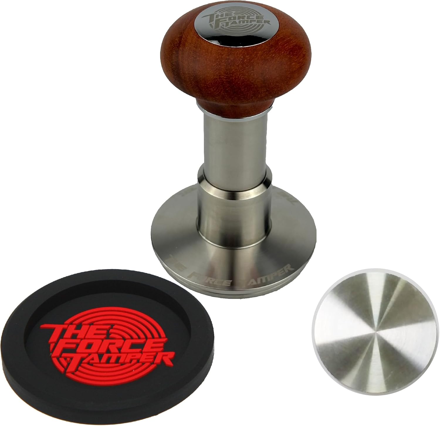 KuGuo The Force Tamper Impact automatique Pression constante réglable et nivellement automatique Tamper à café Méduse brun rougeâtre Manche en bois Set (Ensemble standard, 58.50mm) 58.50mm Ensemble Standard