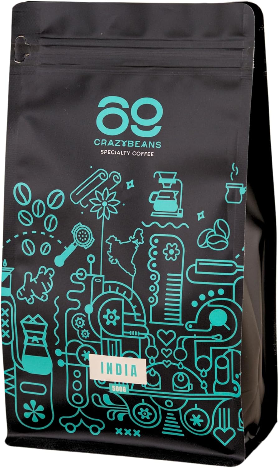Café en Grains de Spécialité - Indian Sarchimor - 100% Arabica - Natural - 84 Points SCA - Chikmagalur, Karnataka - 500g - 69 CrazyBeans Specialty Coffee beans - Grains de Café Arabica Naturel